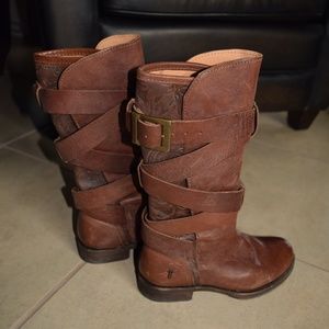 Rare Embossed Frye Tall Combat Boots